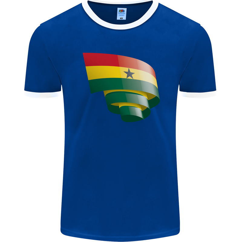 Curled Ghana Flag Ghanaian Day Football Mens Ringer T-Shirt FotL Royal Blue/White