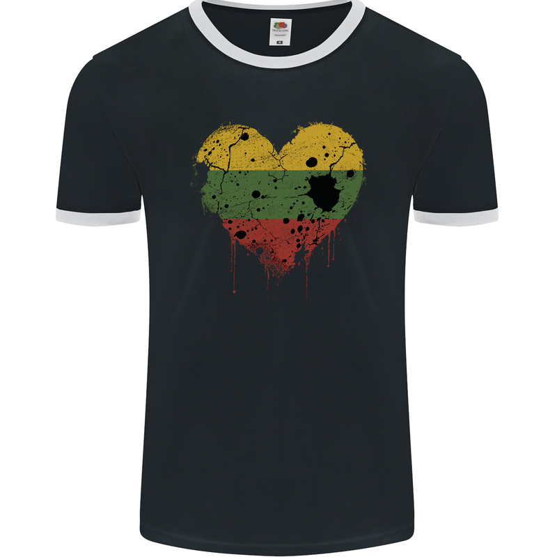 Love Lithuania Flag Lithuania Day Football Mens Ringer T-Shirt FotL Black/White