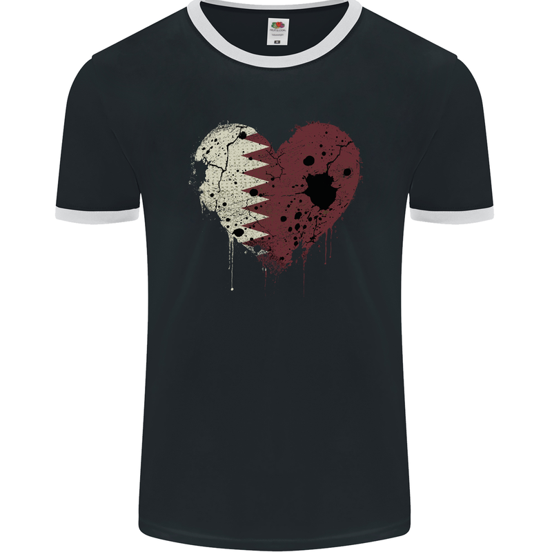 Love Qatar Flag Qatari Day Football Mens Ringer T-Shirt FotL Black/White