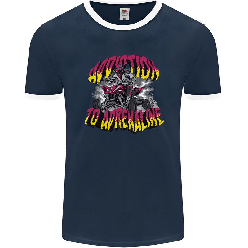 Quad Biking Adrenaline ATV Biker Off Road Mens Ringer T-Shirt FotL Navy Blue/White