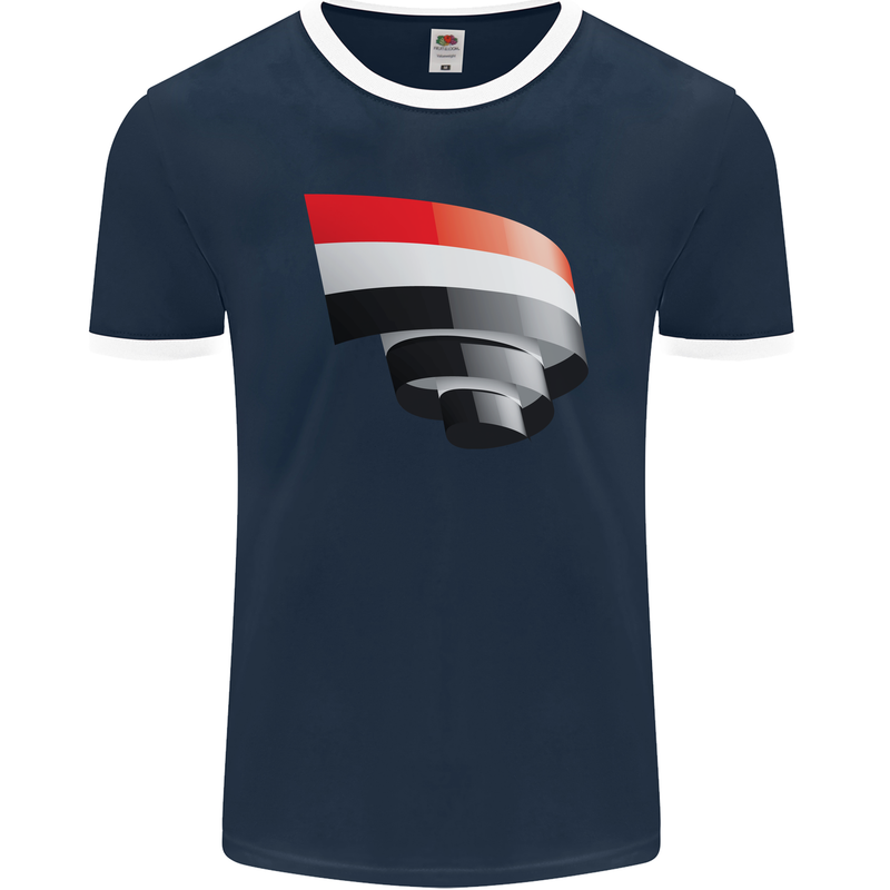Curled Yemen Flag Yemeni Day Football Mens Ringer T-Shirt FotL Navy Blue/White