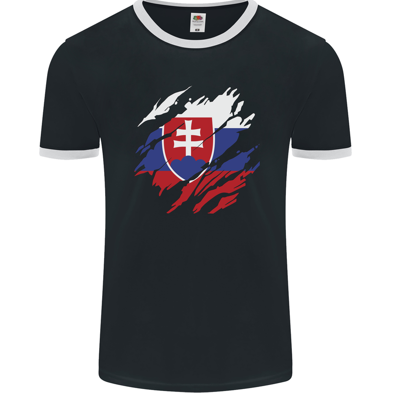 Torn Slovakia Flag Slovakia Day Football Mens Ringer T-Shirt FotL Black/White