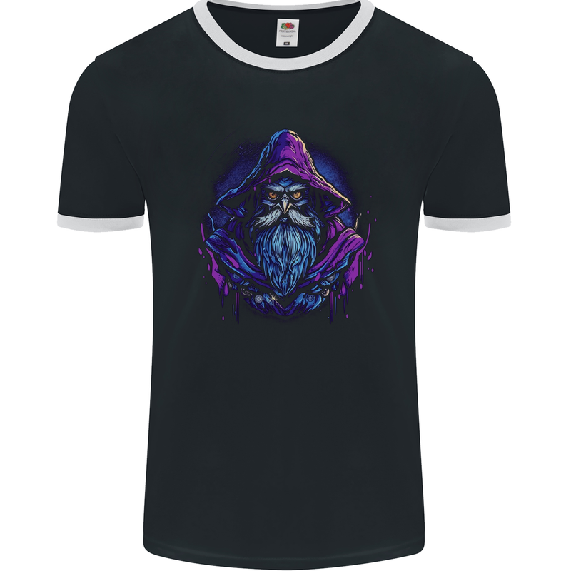 A Fantasy Wizard Owl Mens Ringer T-Shirt FotL Black/White
