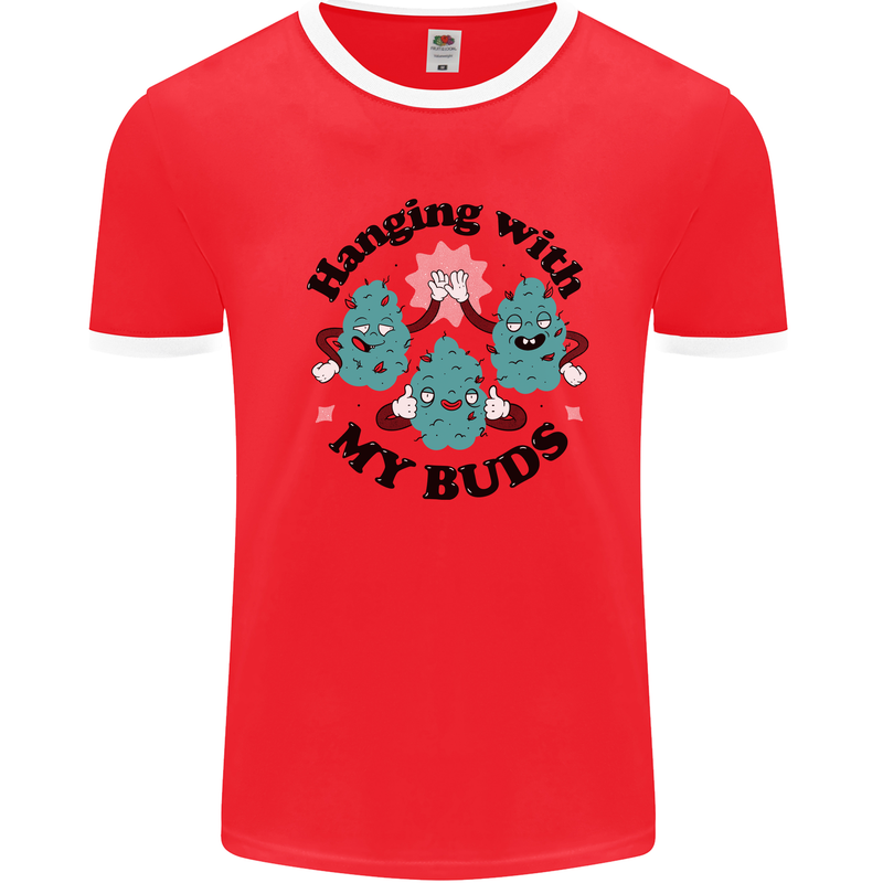 Weed Hanging With My Buds Cannabis Funny Mens Ringer T-Shirt Red/White
