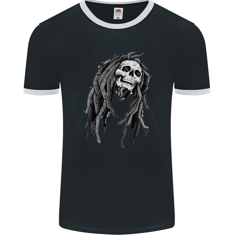 Reggae Music Skull Jamaica Mens Ringer T-Shirt FotL Black/White