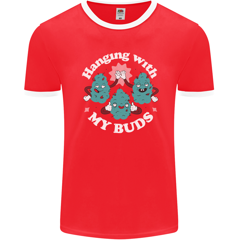 Funny Weed Hanging With My Buds Cannabis Mens Ringer T-Shirt FotL Red/White