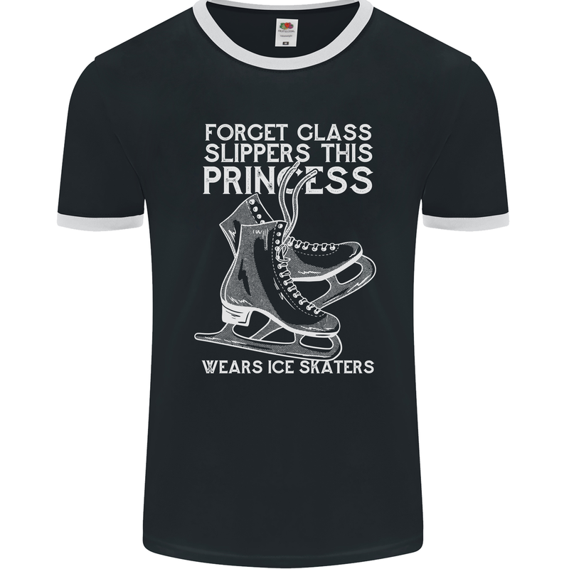 Funny This Princess Wears Ice Skates Skater Mens Ringer T-Shirt FotL Black/White