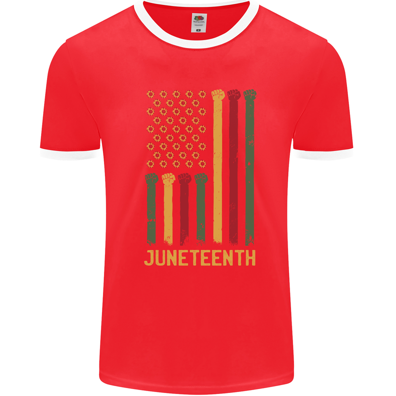 Juneteenth Black Lives Matter USA Flag Mens Ringer T-Shirt Red/White