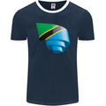 Curled Tanzania Flag Tanzanian Day Football Mens Ringer T-Shirt FotL Navy Blue/White