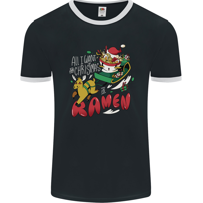 Christmas Ramen Funny Xmas Food Mens Ringer T-Shirt FotL Black/White
