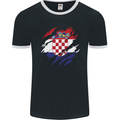 Torn Croatia Flag Croatian Day Football Mens Ringer T-Shirt FotL Black/White