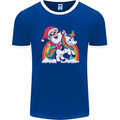 Christmas Santa Claus On a Unicorn Xmas Mens Ringer T-Shirt FotL Royal Blue/White