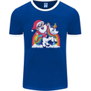 Christmas Santa Claus On a Unicorn Xmas Mens Ringer T-Shirt FotL Royal Blue/White