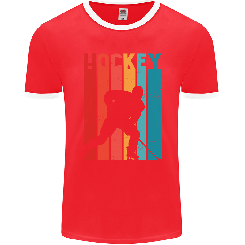 A Retro Ice Hockey Player Mens Ringer T-Shirt FotL Red/White