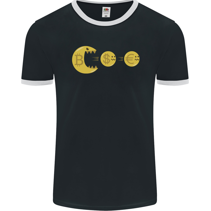 Bitcoin Monster Cypto Cryptocurrency Money Mens Ringer T-Shirt FotL Black/White