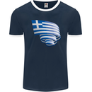 Curled Greece Flag Greek Day Football Mens Ringer T-Shirt FotL Navy Blue/White