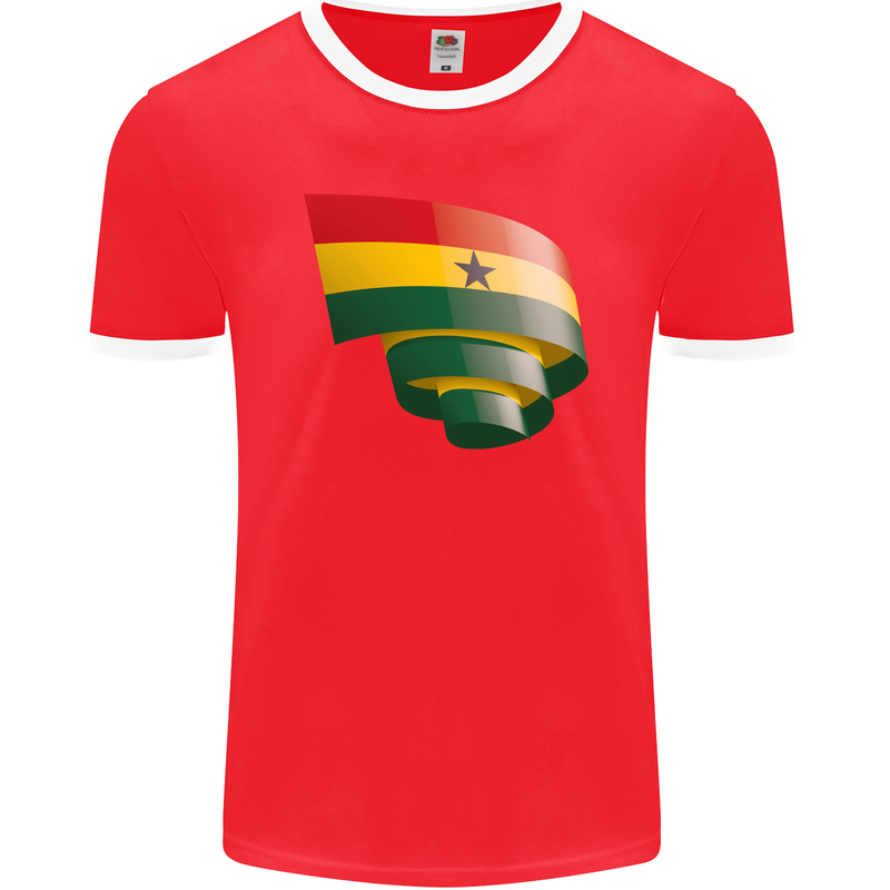 Curled Ghana Flag Ghanaian Day Football Mens Ringer T-Shirt FotL Red/White