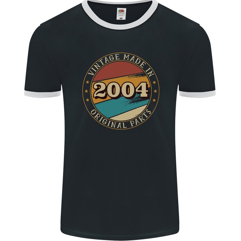 19th Birthday  Vintage Made In 2004 Mens Ringer T-Shirt FotL Black/White