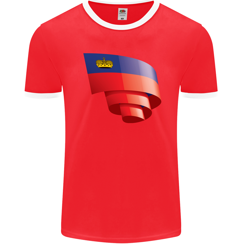 Curled Liechtenstein Flag Liechtensteiner Day Football Mens Ringer T-Shirt FotL Red/White