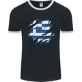 Torn Greece Flag Greek Day Football Mens Ringer T-Shirt FotL Black/White