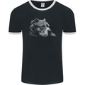 Resting Pitbull Dog Mens Ringer T-Shirt FotL Black/White