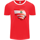 Curled Lebanon Flag Lebanese Day Football Mens Ringer T-Shirt FotL Red/White