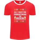 All I Want for Christmas Beer Funny Alcohol Xmas Mens Ringer T-Shirt FotL Red/White