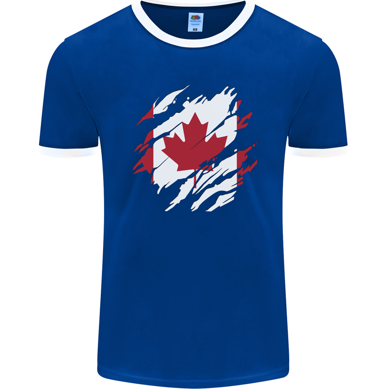 Torn Canada Flag Canadian Day Football Mens Ringer T-Shirt FotL Royal Blue/White