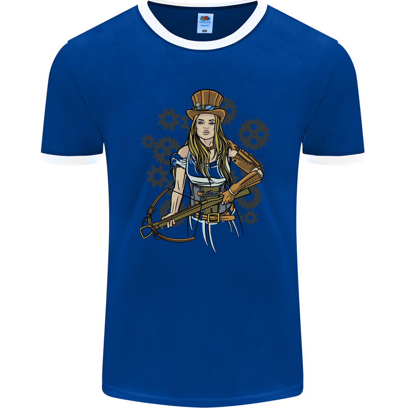 A Steampunk Woman With a Crossbow Mens Ringer T-Shirt FotL Royal Blue/White