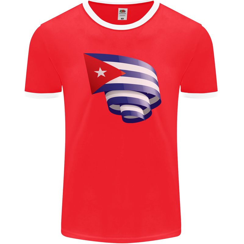 Curled Cuba Flag Cuban Day Football Mens Ringer T-Shirt FotL Red/White