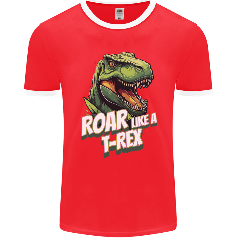 Roar Like a T-Rex Dinosaur Mens Ringer T-Shirt FotL Red/White