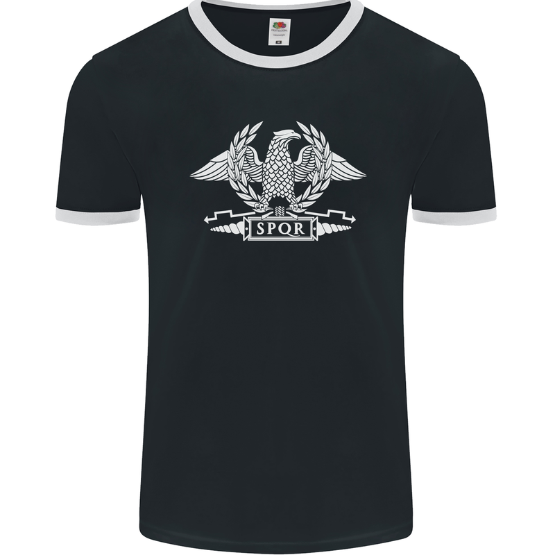 SPQR Eagle Gym Training Bodybuilding Mens Ringer T-Shirt FotL Black/White