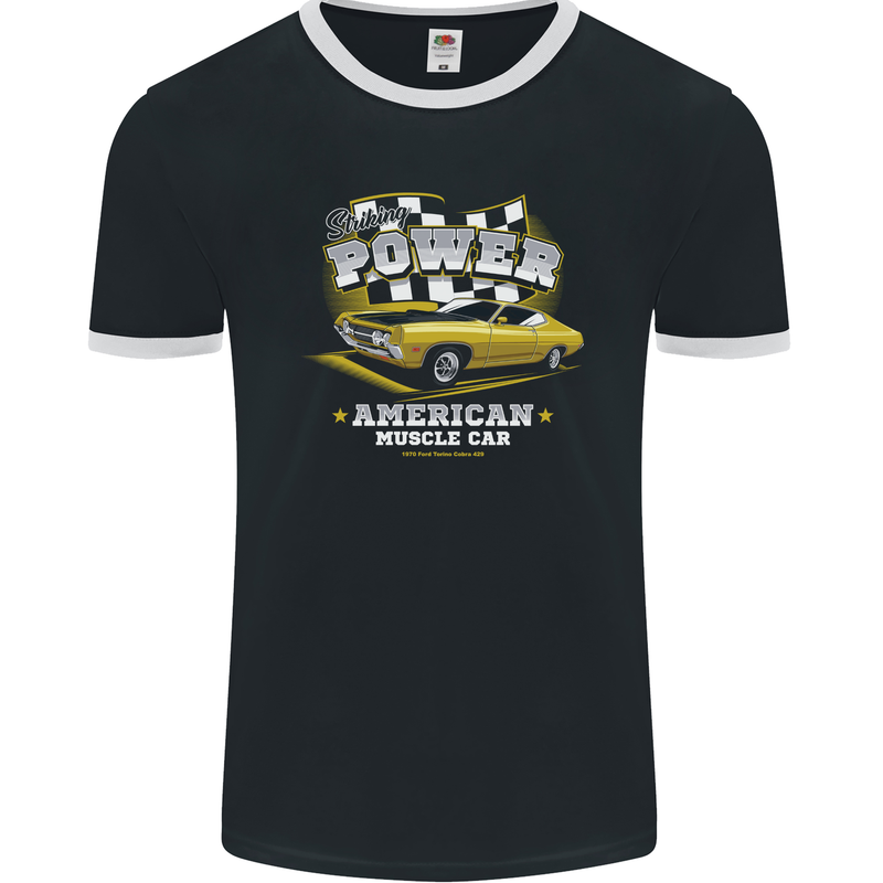 USA Muscle Car American Power Mens Ringer T-Shirt FotL Black/White