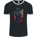 An American Soldier With USA Flag Army Marine Mens Ringer T-Shirt FotL Black/White