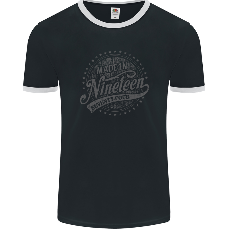 Distressed 49th Birthday Made In 1974 Mens Ringer T-Shirt FotL Black/White