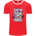 Dungeons & Sharks Role Play Games RPG Mens Ringer T-Shirt FotL Red/White