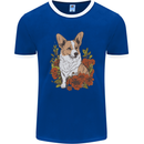 Corgi Dog With Flowers Mens Ringer T-Shirt FotL Royal Blue/White