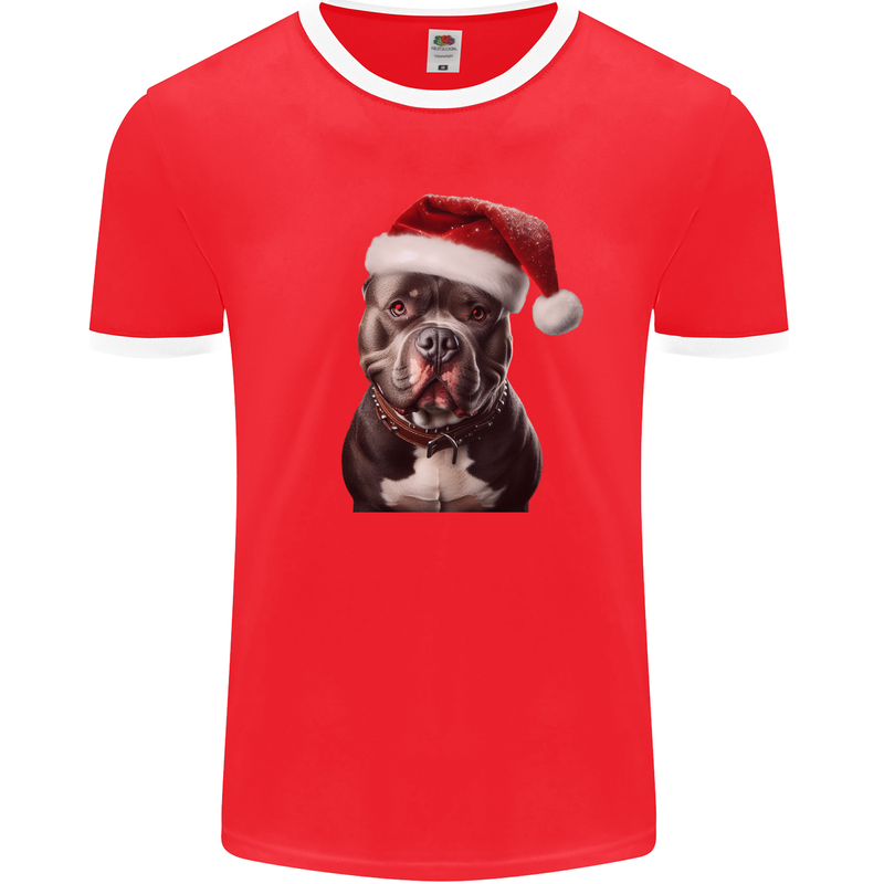 Christmas Staffy Staffordshire Bull Terrier Dog Mens Ringer T-Shirt FotL Red/White