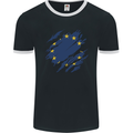 Torn EU Flag European Union Flag Football Mens Ringer T-Shirt FotL Black/White