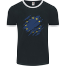 Torn EU Flag European Union Flag Football Mens Ringer T-Shirt FotL Black/White
