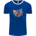 Christian Cross & Butterfly With Flowers Mens Ringer T-Shirt FotL Royal Blue/White