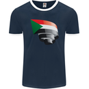 Curled Sudan Flag Sudanese Day Football Mens Ringer T-Shirt FotL Navy Blue/White