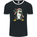 Christmas Dabbing Penguin Funny Xmas Mens Ringer T-Shirt FotL Black/White