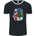 Santa Peeing on a Christmas Tree Xmas Funny Mens Ringer T-Shirt FotL Black/White