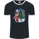 Santa Peeing on a Christmas Tree Xmas Funny Mens Ringer T-Shirt FotL Black/White