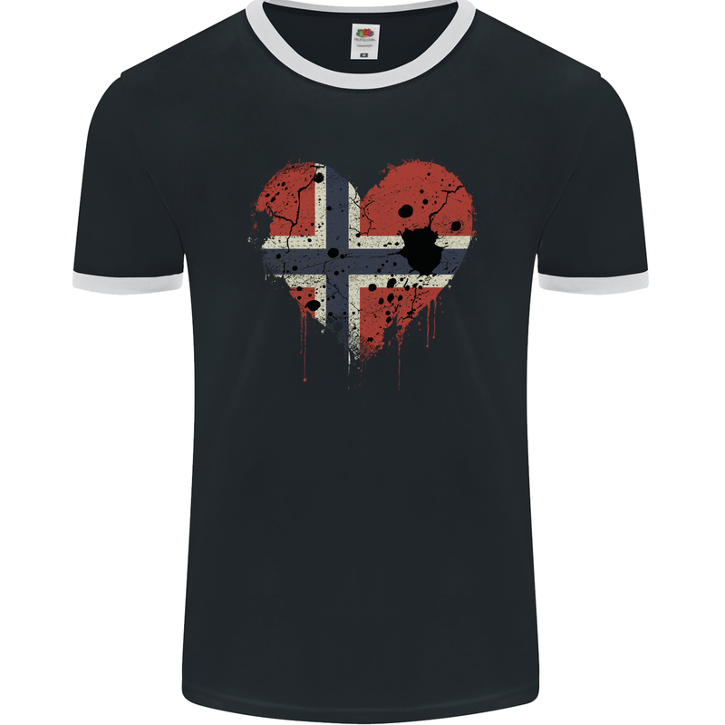 Love Norway Flag Norwegian Day Football Mens Ringer T-Shirt FotL Black/White