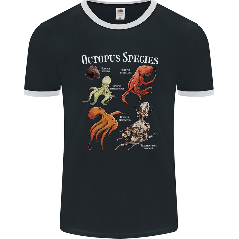 Octopus Species Scuba Diving Ocean Mens Ringer T-Shirt FotL Black/White