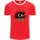 Torn Libya Flag Libyan Day Football Mens Ringer T-Shirt FotL Red/White