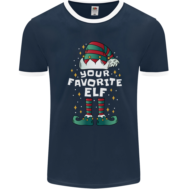 Your Favourite Elf Funny Christmas Xmas Mens Ringer T-Shirt FotL Navy Blue/White