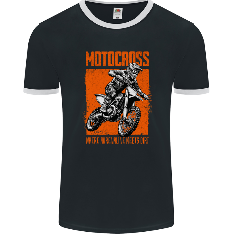 Adrenaline Dirt Motocross MotoX Dirt Bike Mens Ringer T-Shirt FotL Black/White